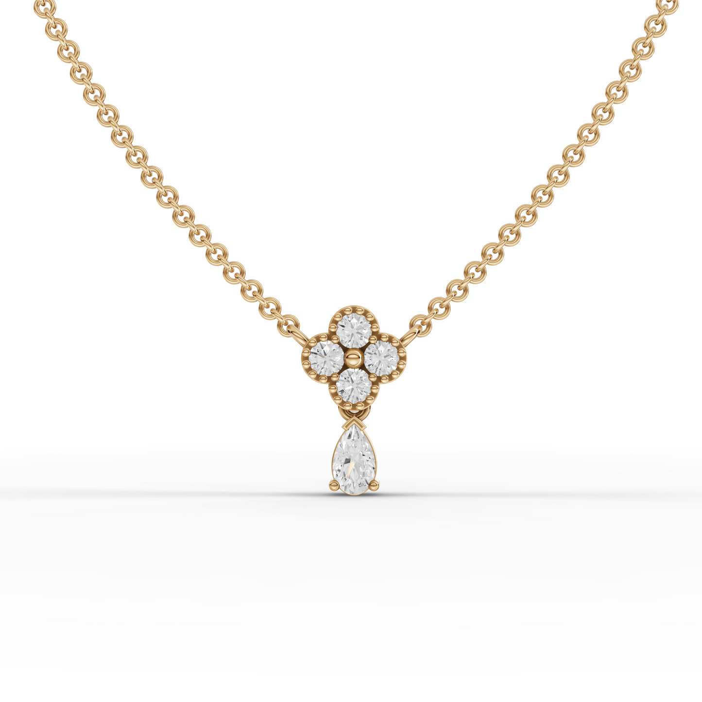 Moissanite-Grown Diamond Floral Cluster Drop Pendant Necklace