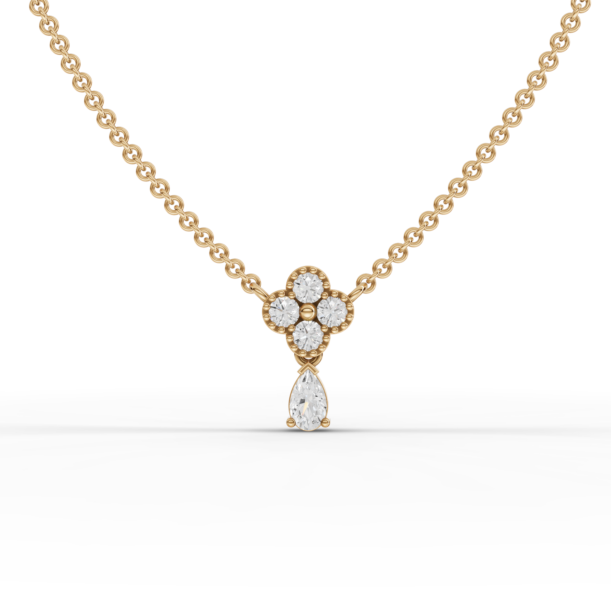 Moissanite-Grown Diamond Floral Cluster Drop Pendant Necklace