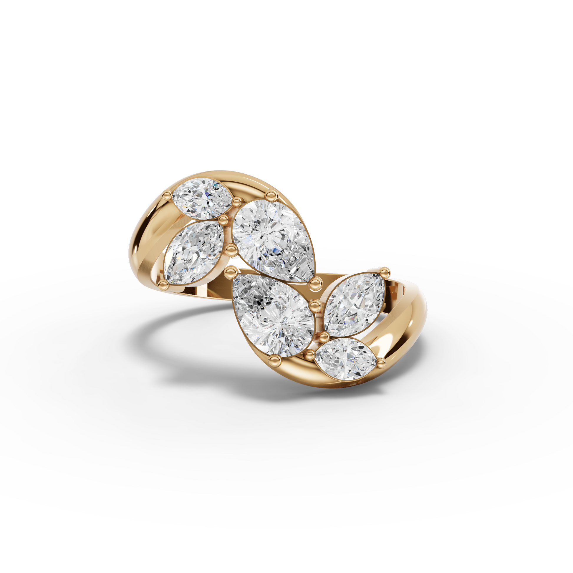 Moissanite Grown Diamond Open Ring With Floral Cluster Design