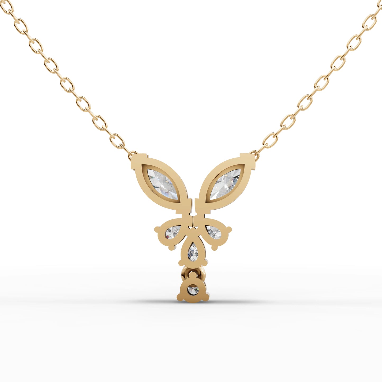 Twin Marquise Moissanite Diamond Floral Drop Necklace