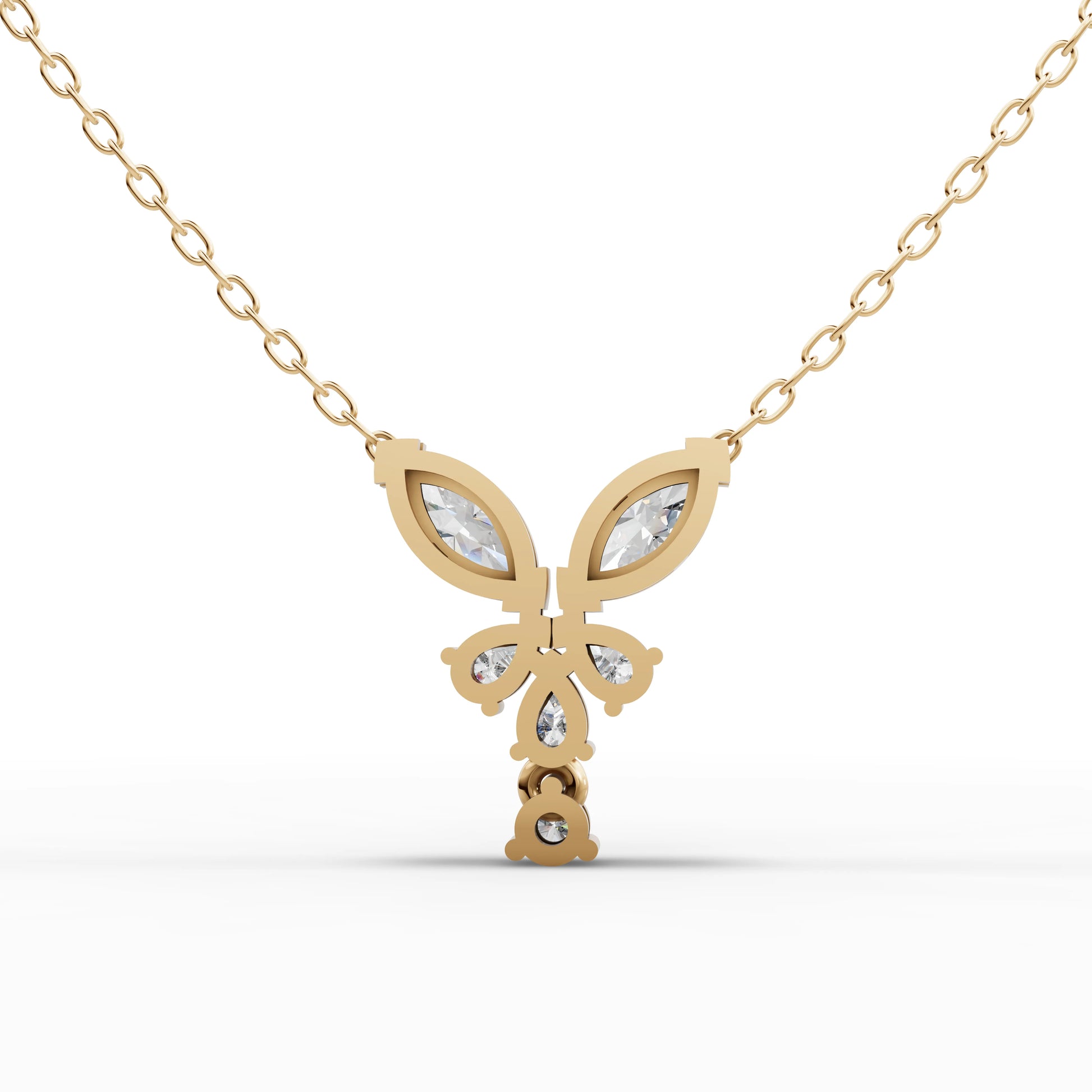 Twin Marquise Moissanite Diamond Floral Drop Necklace
