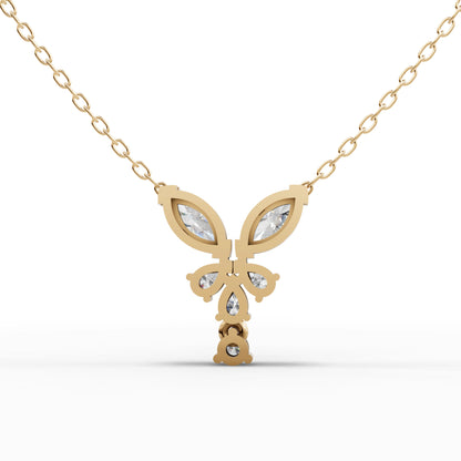 Twin Marquise Moissanite Diamond Floral Drop Necklace