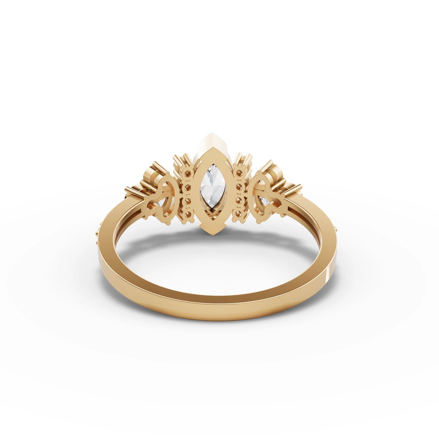 Marquise Floral Moissanite Diamond Ring With Pavé Band