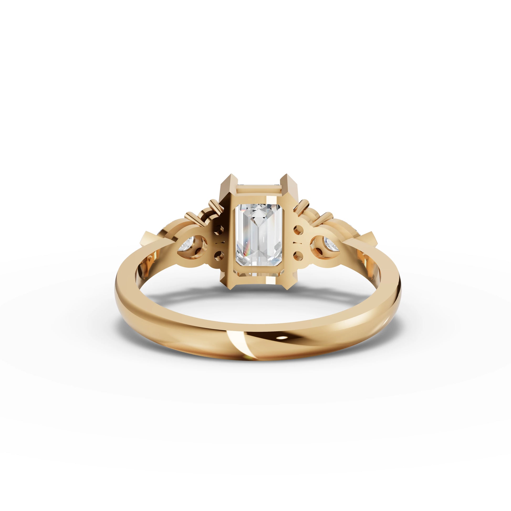 Emerald Moissanite Diamond Ring With Pear Cluster Accents