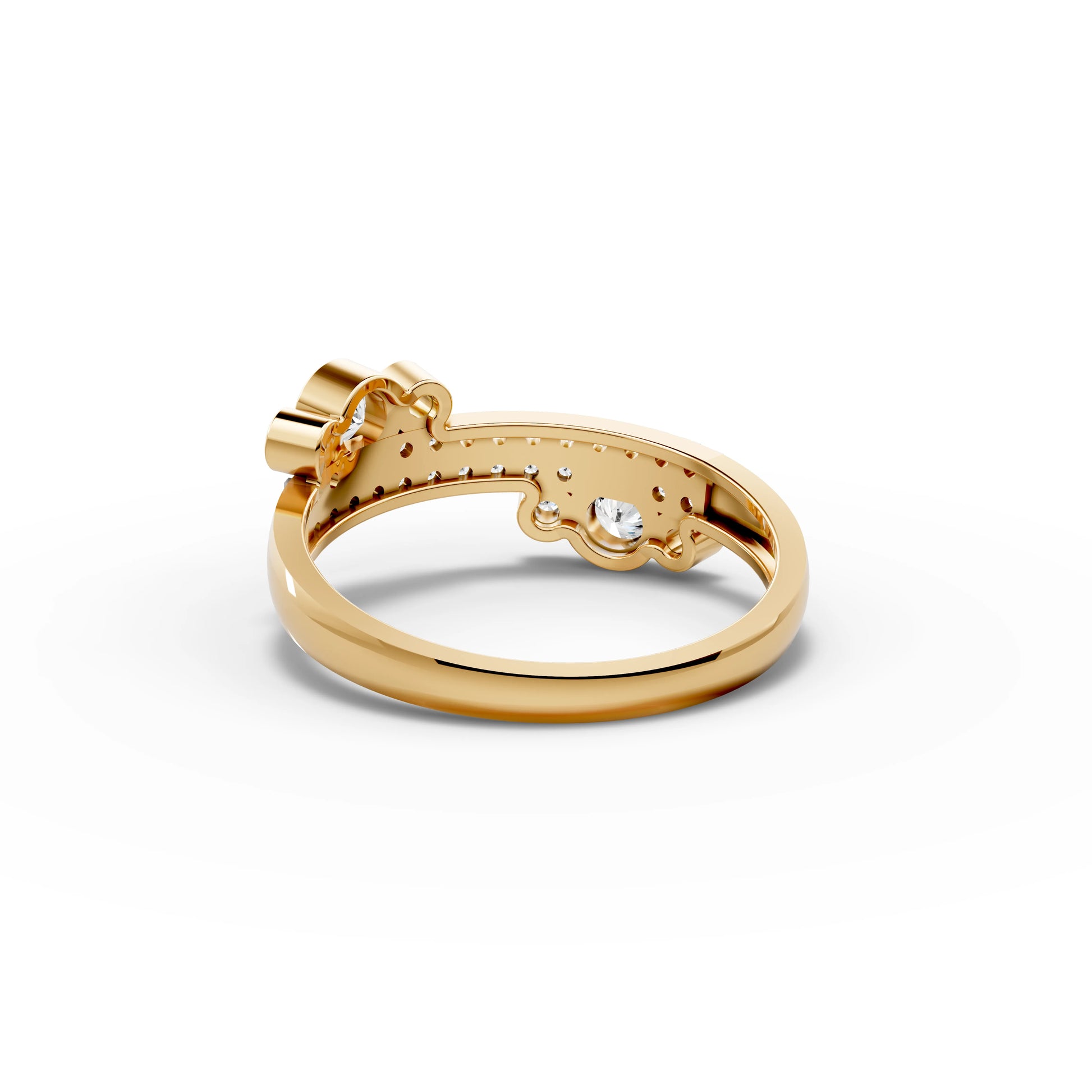 Bezel Moissanite Diamond Cuff Ring With Multi-Row Pavé Band