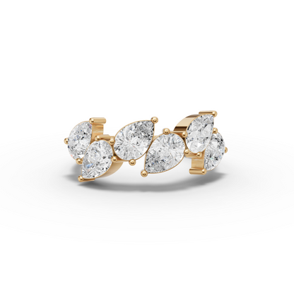 Moissanite Grown Pear Diamond Floral Band Ring