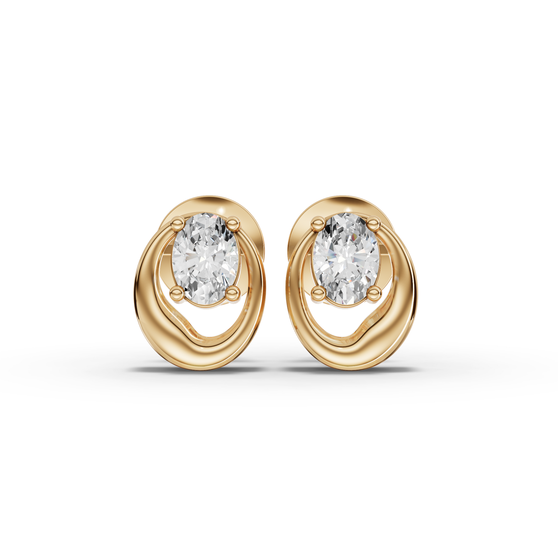Oval Diamond Swirl Stud Earrings