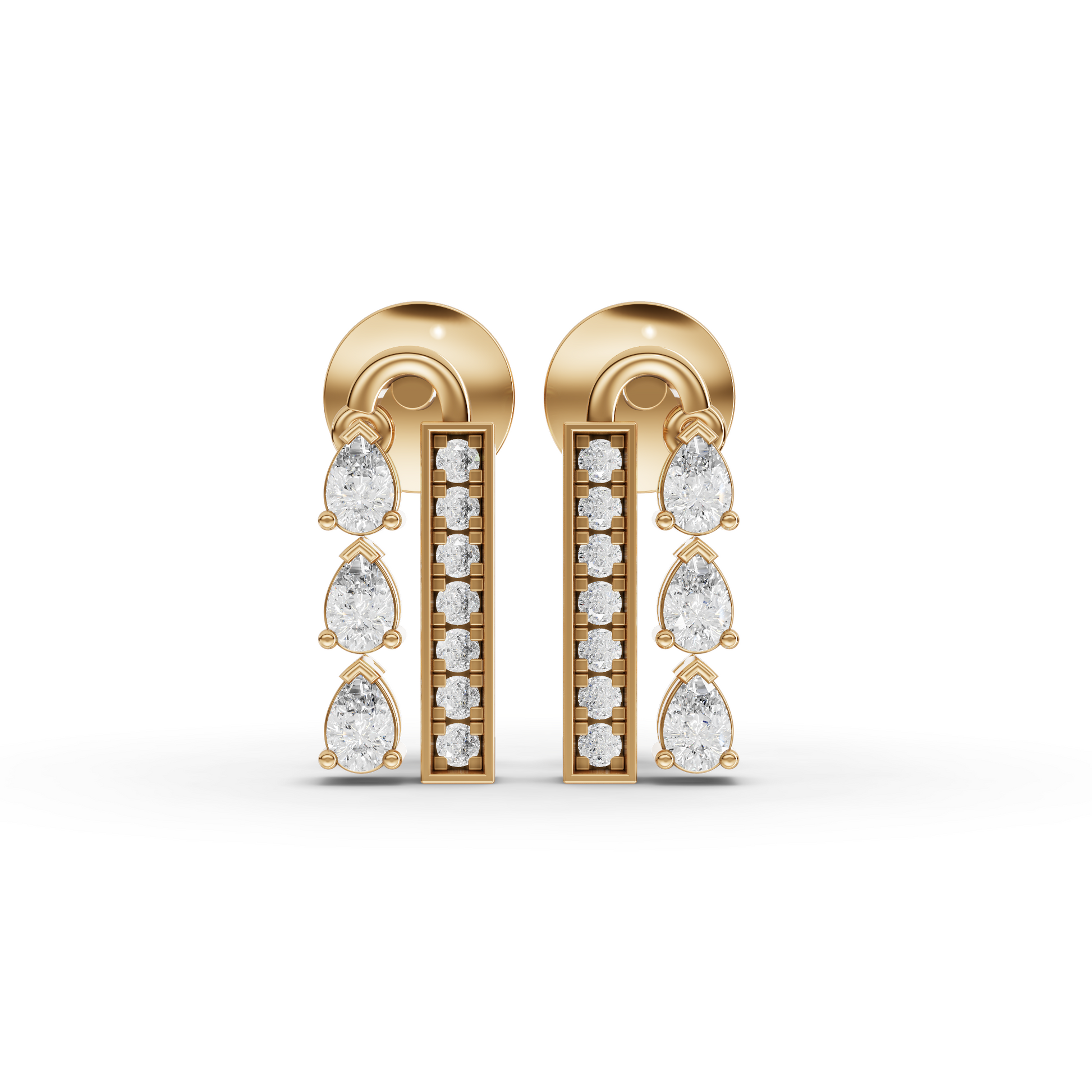 Pear Diamond Drop Earrings With Vertical Bar Design