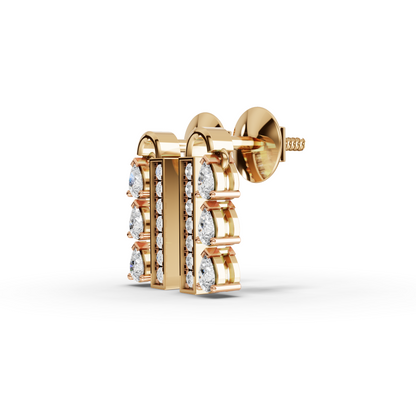 Pear Diamond Drop Earrings With Vertical Bar Design