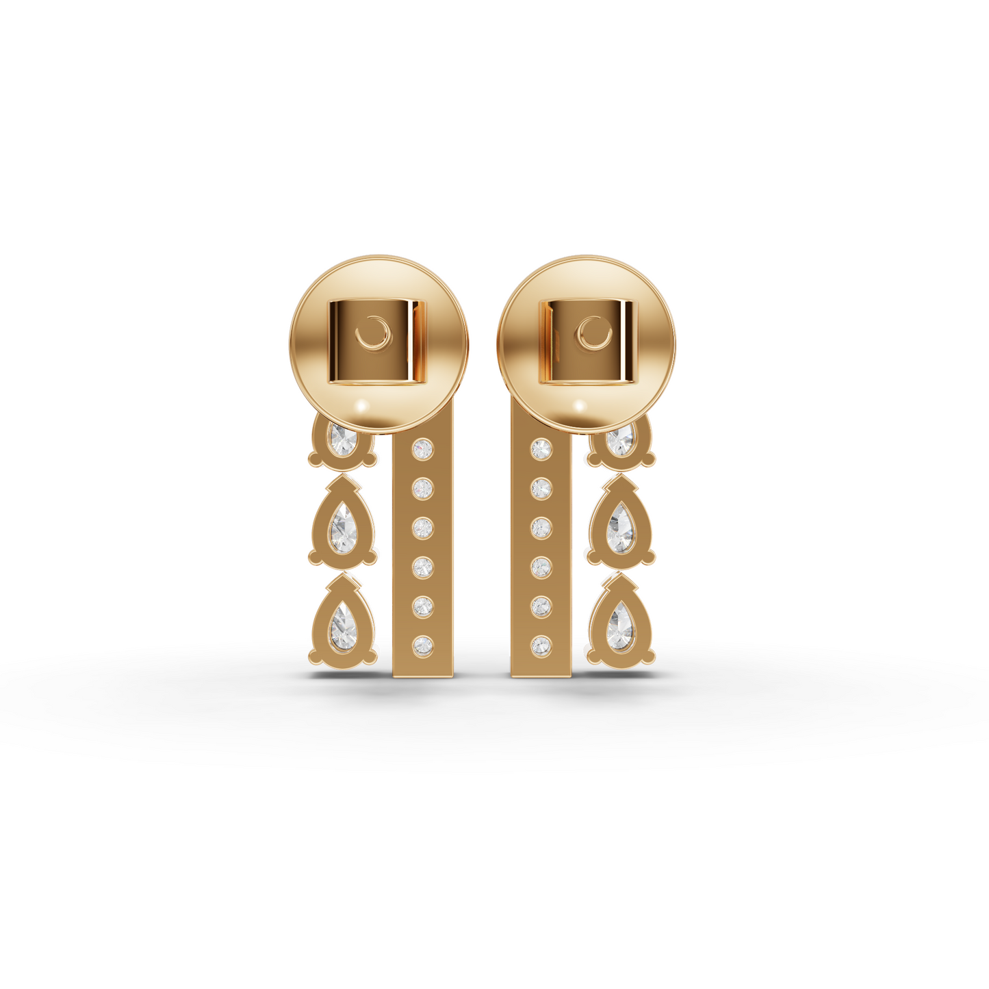 Pear Diamond Drop Earrings With Vertical Bar Design