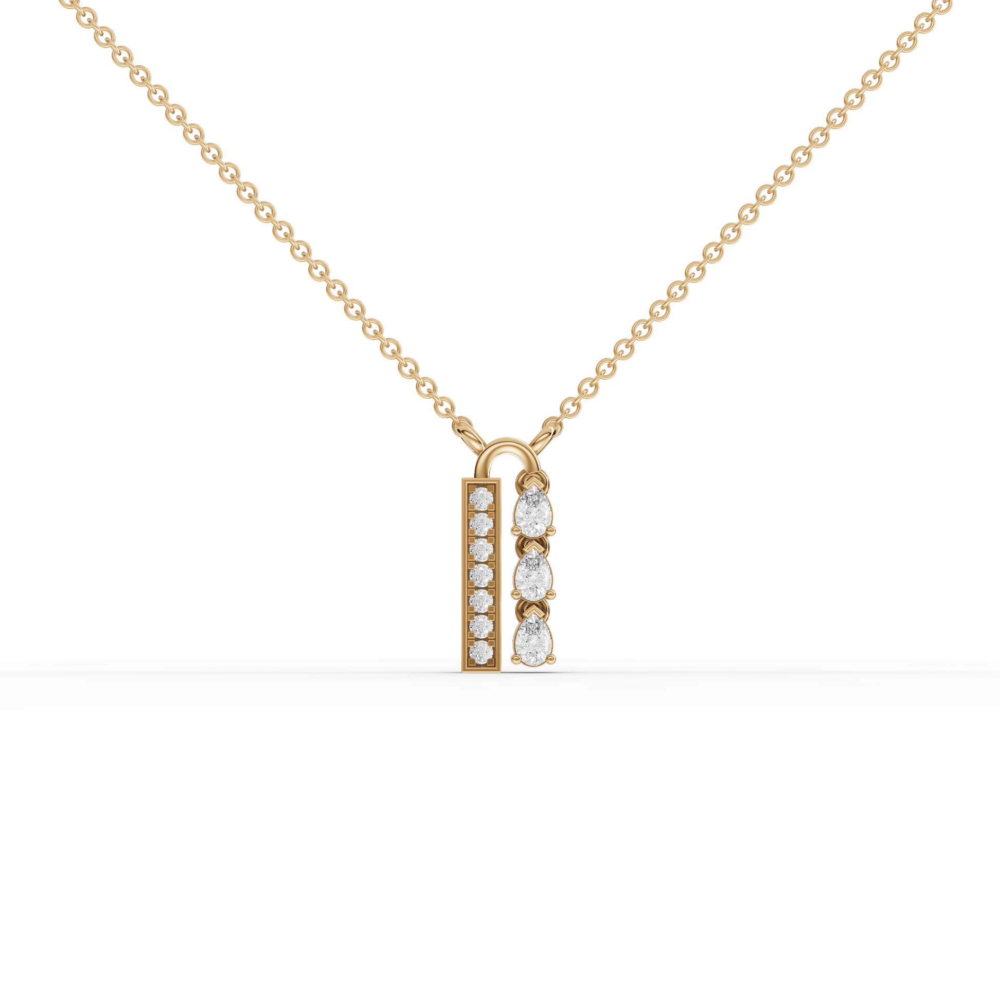Pear Moissanite Diamond Vertical Bar Pendant Necklace