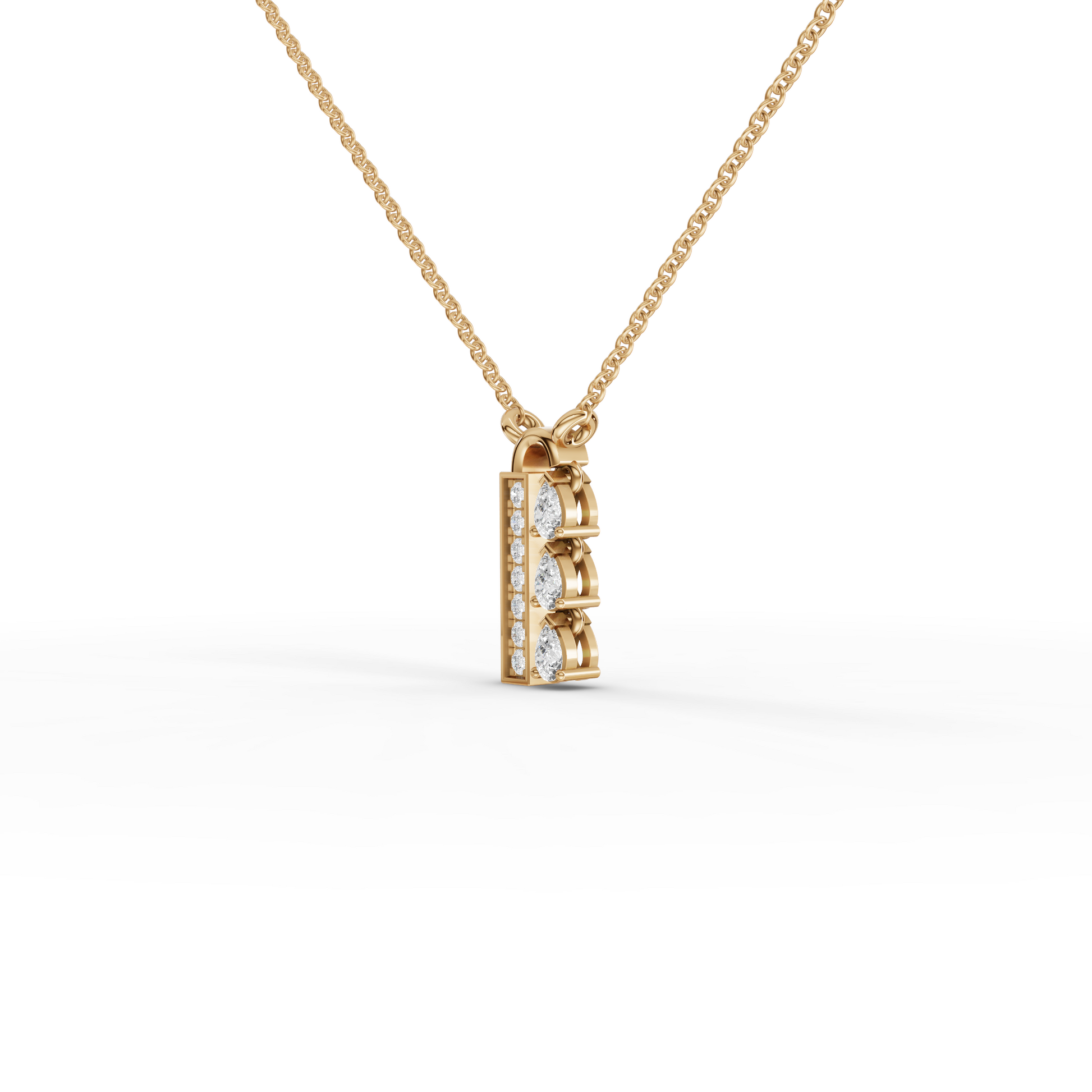 Pear Moissanite Diamond Vertical Bar Pendant Necklace