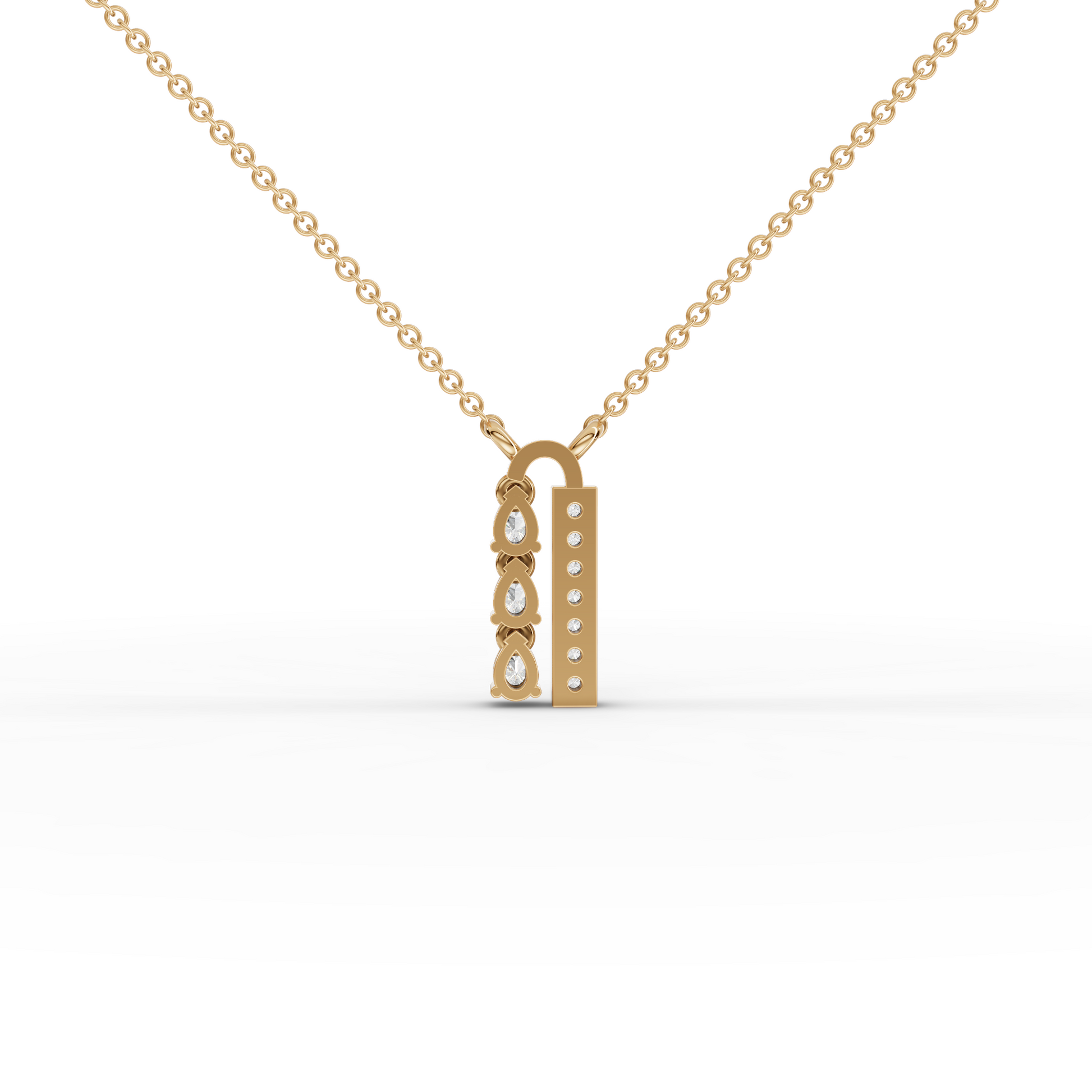 Pear Moissanite Diamond Vertical Bar Pendant Necklace