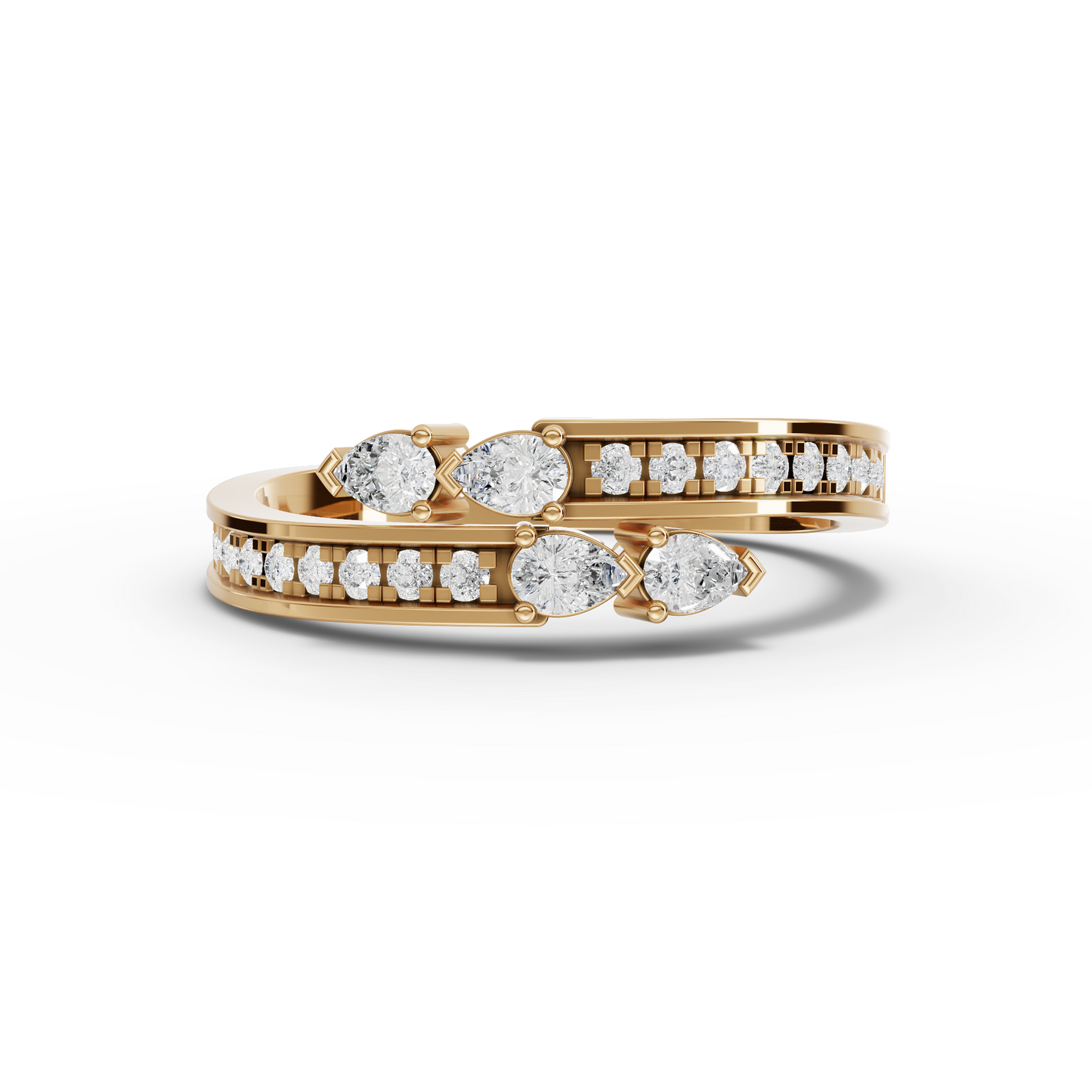 Pear Diamond Open Wrap Ring With Channel Set Pavé Band