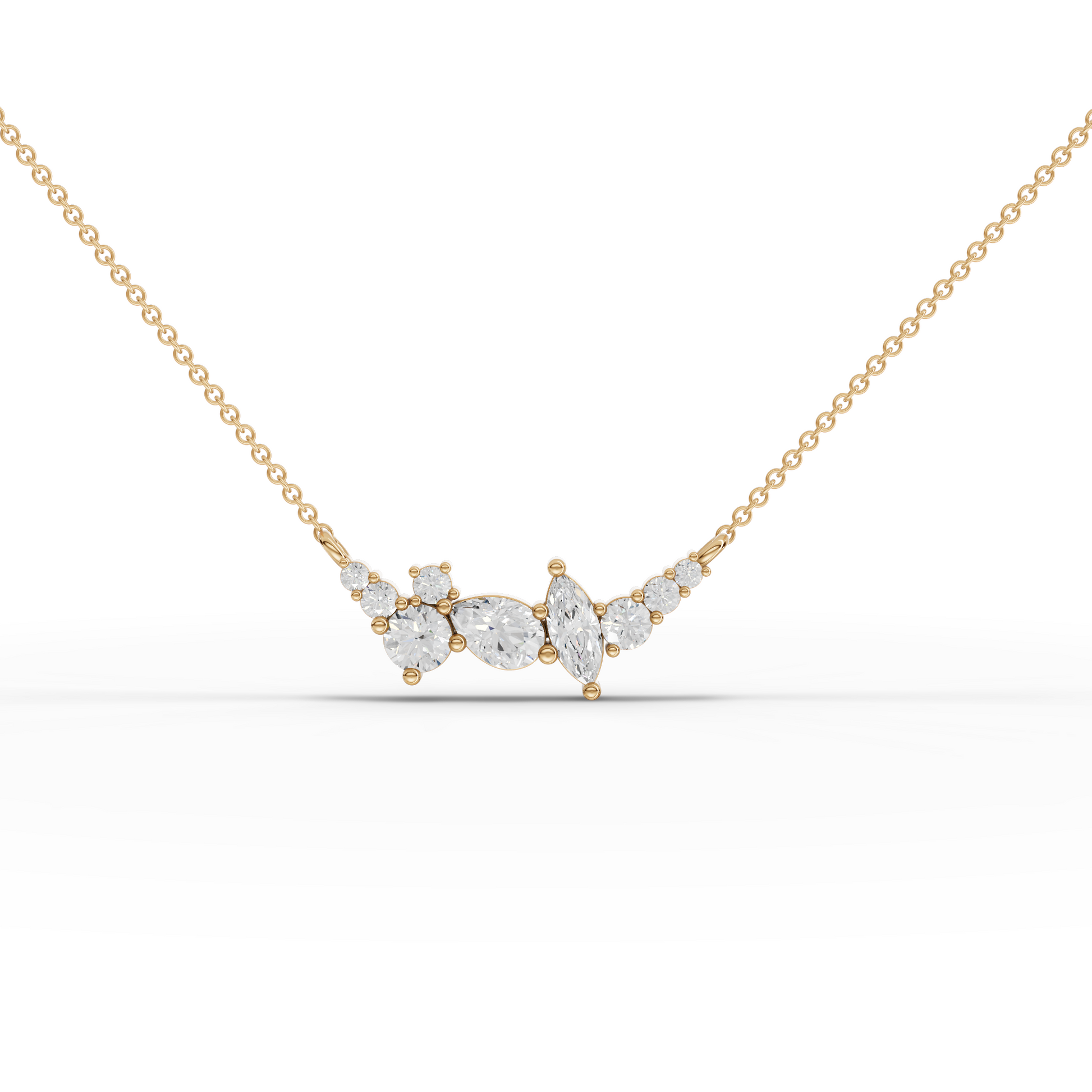 Multi-Shape Moissanite Diamond Cluster Necklace