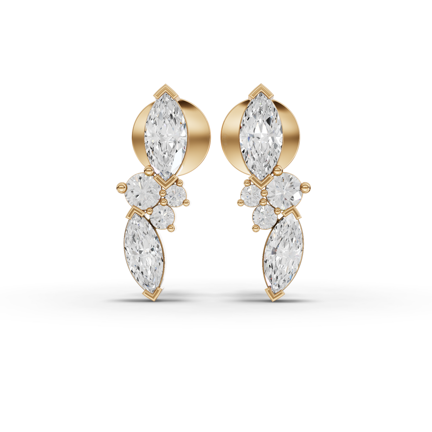 Marquise & Round Cluster Moissanite Grown Diamond Drop Earrings