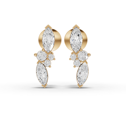 Marquise & Round Cluster Moissanite Grown Diamond Drop Earrings