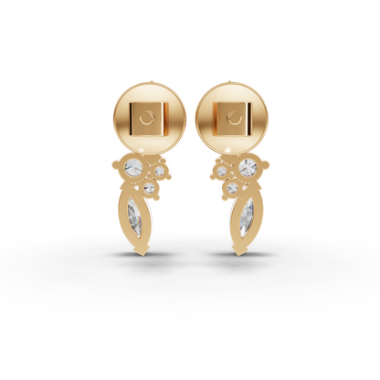 Marquise & Round Cluster Moissanite Grown Diamond Drop Earrings