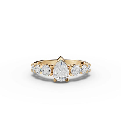 Pear Solitaire Moissanite Diamond Accent Ring