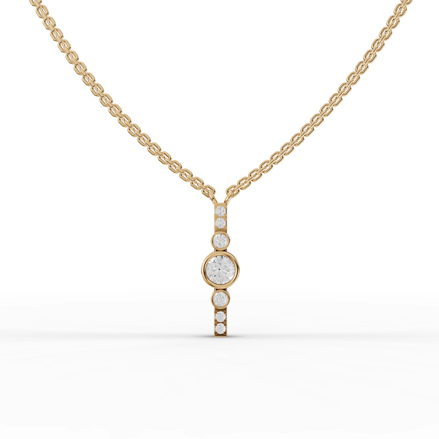 Bezel Moissanite Diamond Bar Pendant Necklace