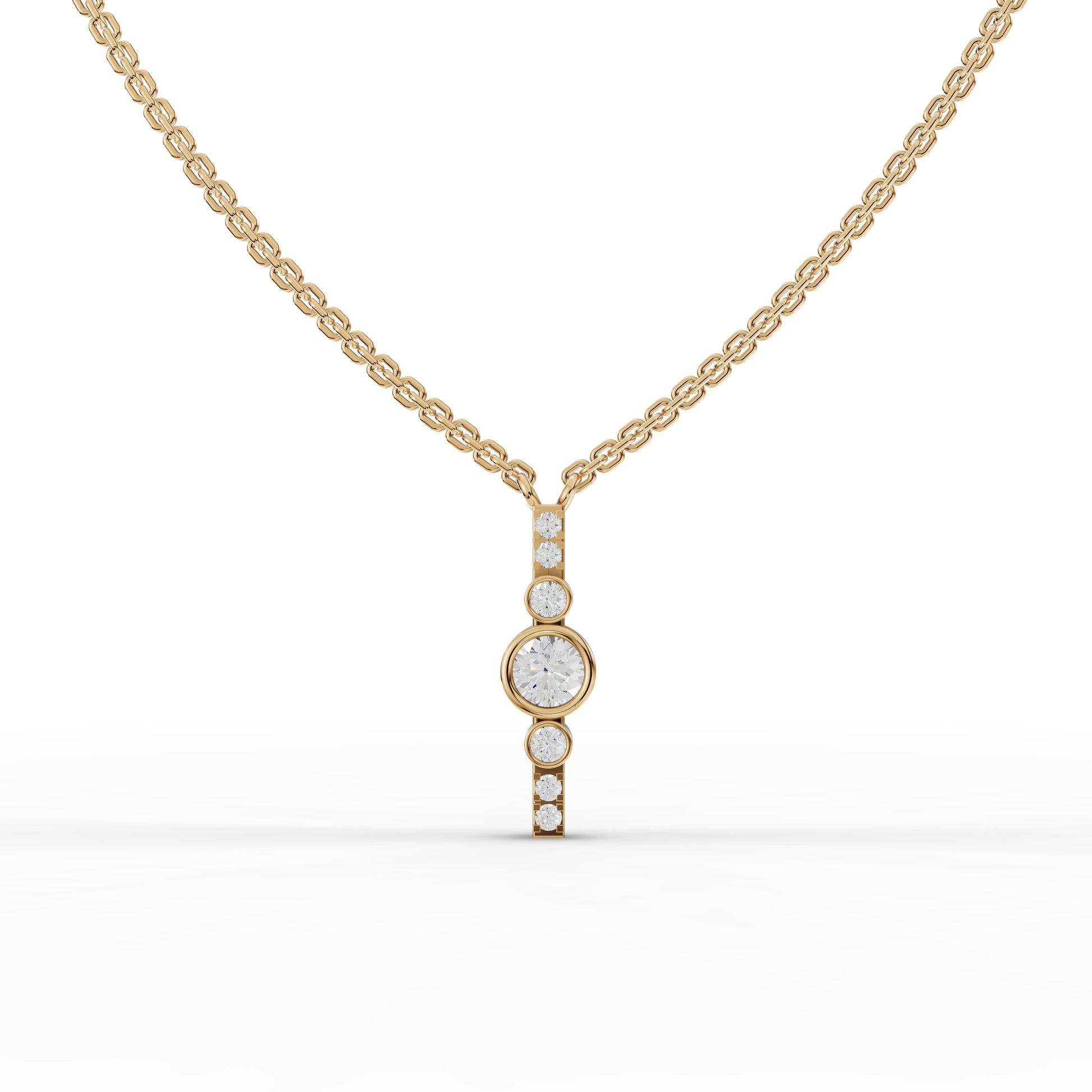 Bezel Moissanite Diamond Bar Pendant Necklace