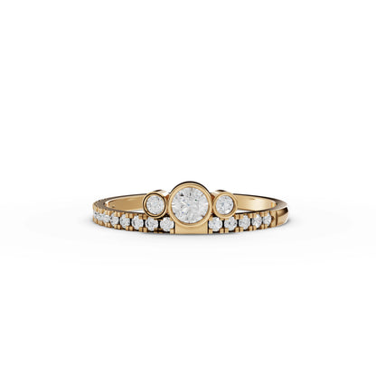 Bezel Three-Stone Moissanite Diamond Pavé Band Ring