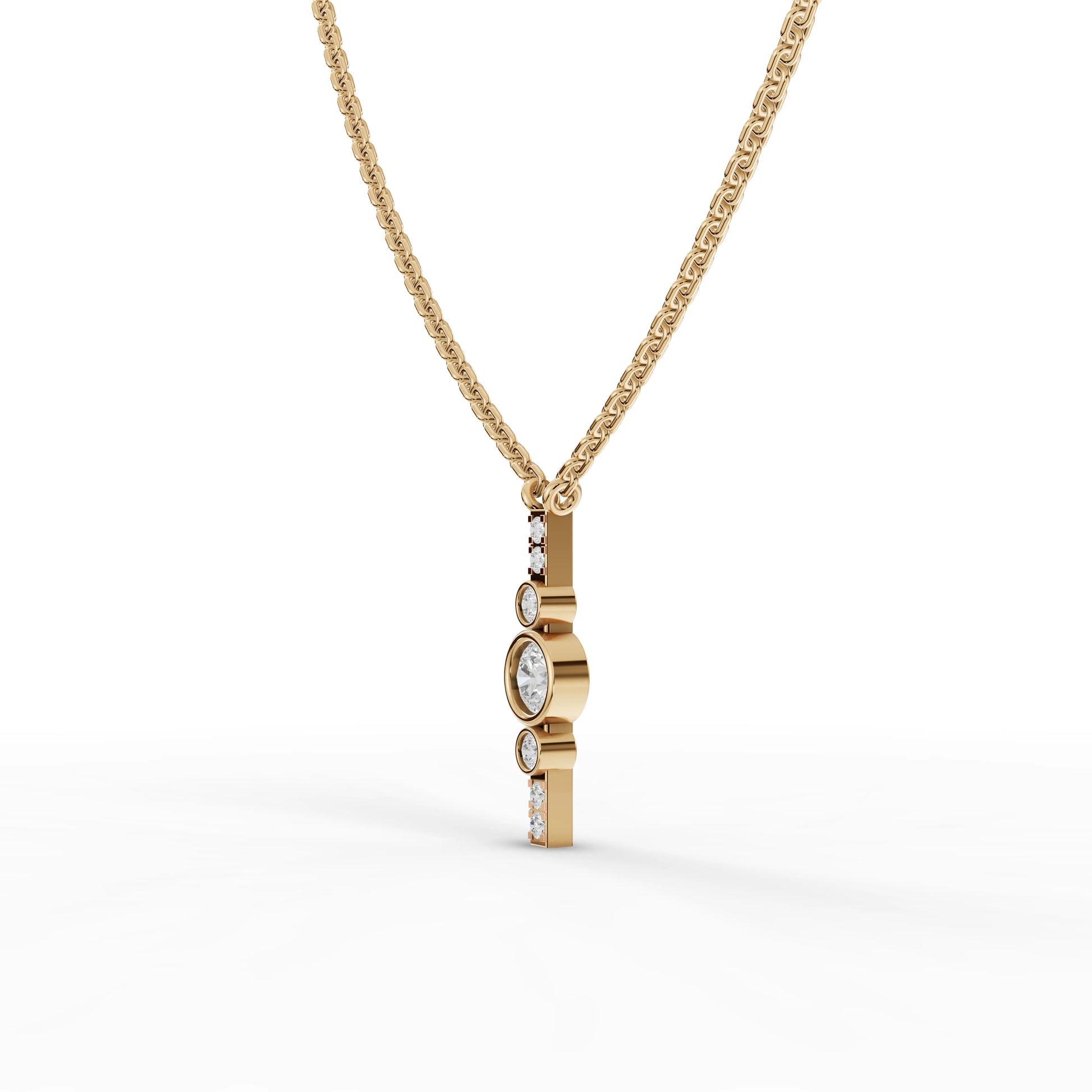 Bezel Moissanite Diamond Bar Pendant Necklace