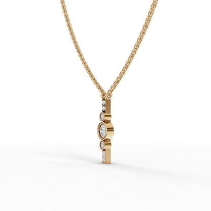 Bezel Moissanite Diamond Bar Pendant Necklace