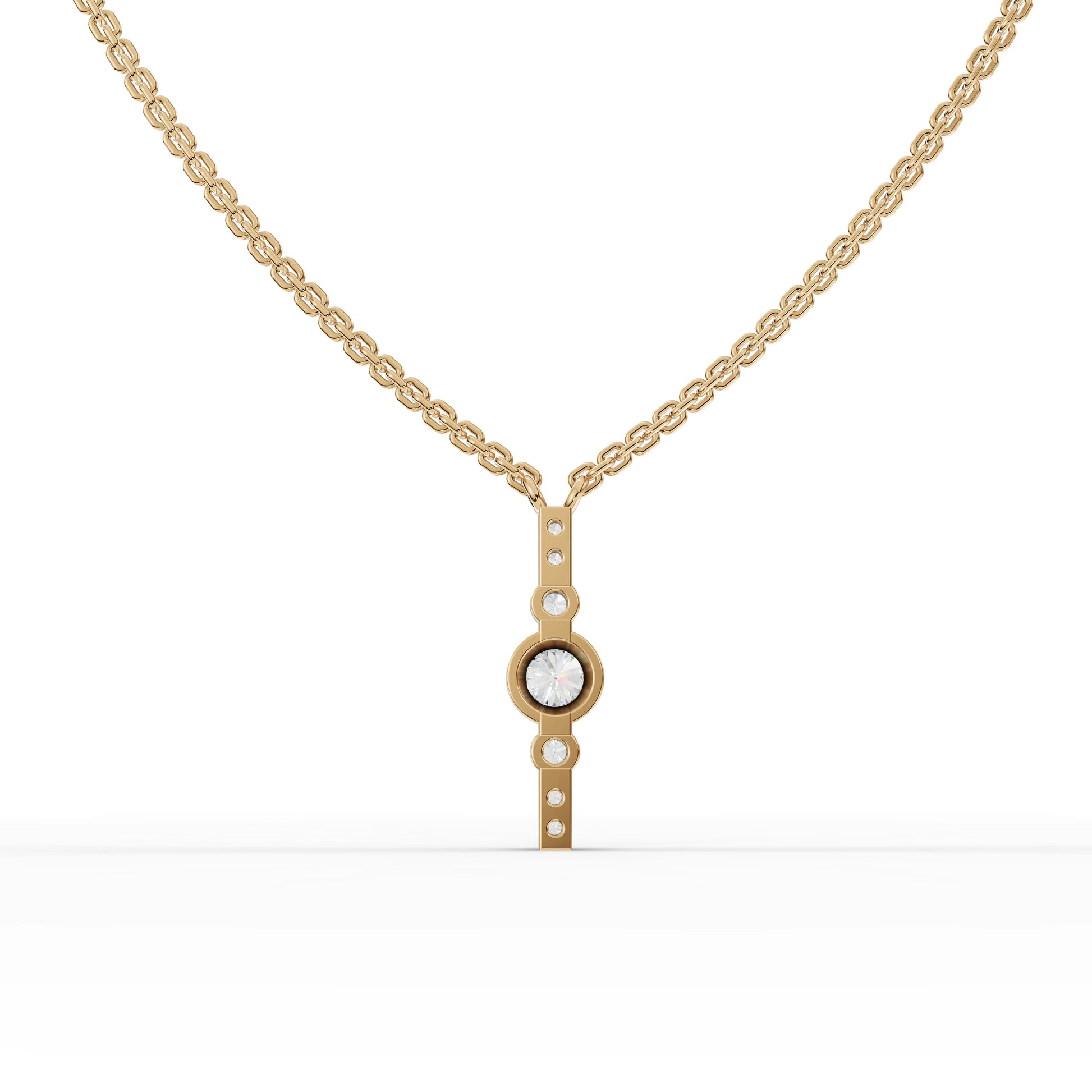 Bezel Moissanite Diamond Bar Pendant Necklace