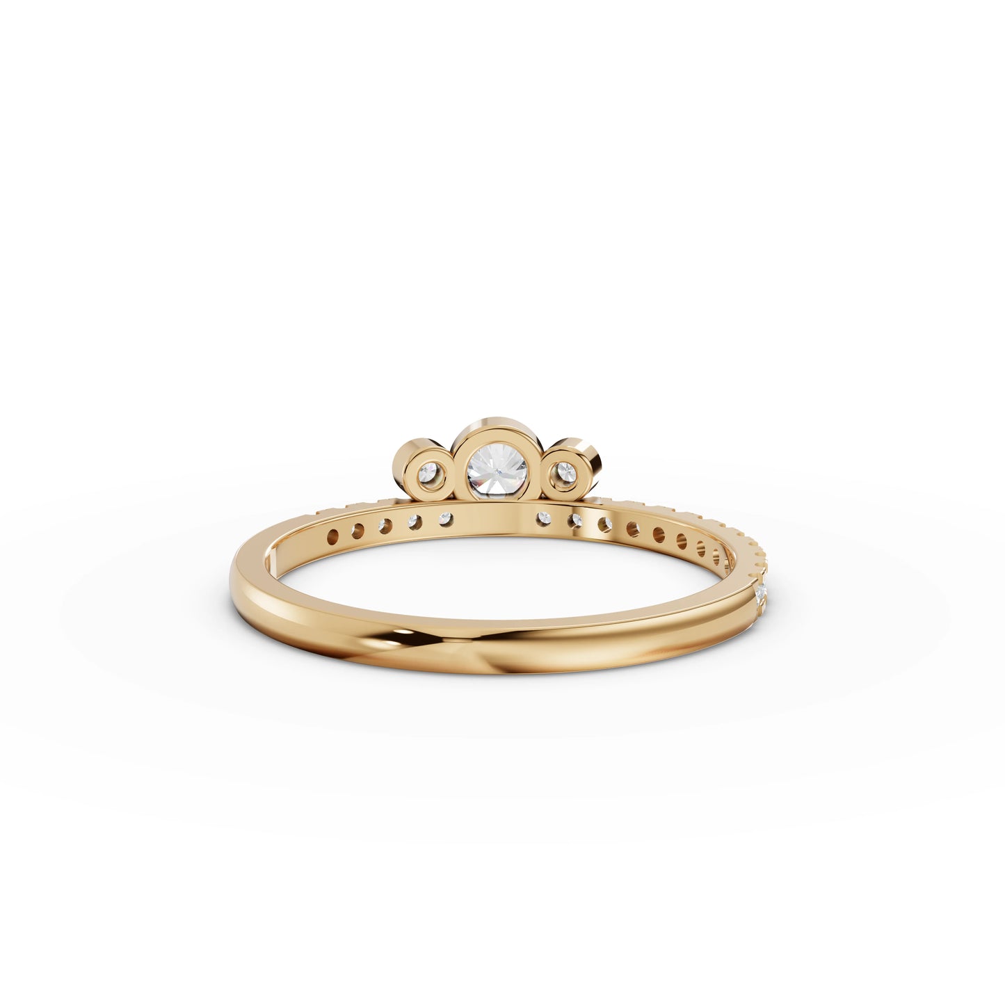 Bezel Three-Stone Moissanite Diamond Pavé Band Ring