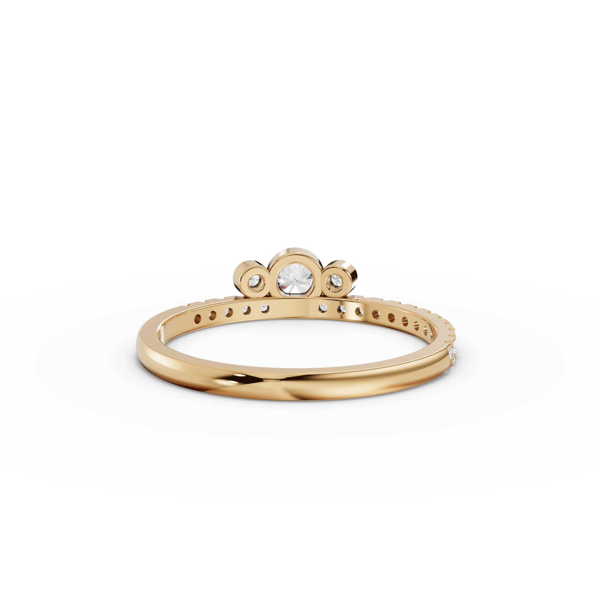 Bezel Three-Stone Moissanite Diamond Pavé Band Ring
